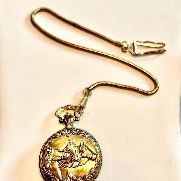 Vintage Dark Gold Toned Horse Pocket Watch Pendant - Picture 3 of 5